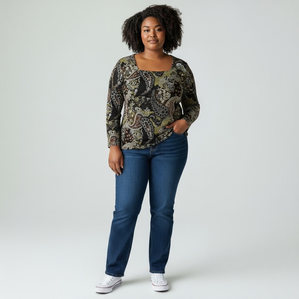 Dress Barn  Black and Green Paisley Pullover Women’s Plus 18-20